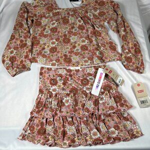 Lot Of 2 Juniors Medium Levi’s Top And Ruffle Skirt Set Floral Feminine Crop NWT